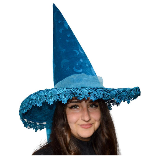 Moon & Star Witch Hat - Electric Blue