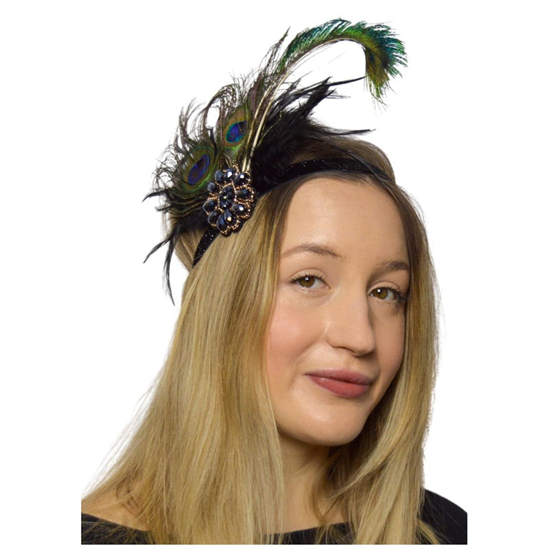 Peacock Feather Headband Bejewelled Broach
