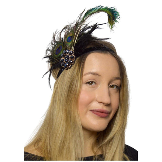 Peacock Feather Headband Bejewelled Broach