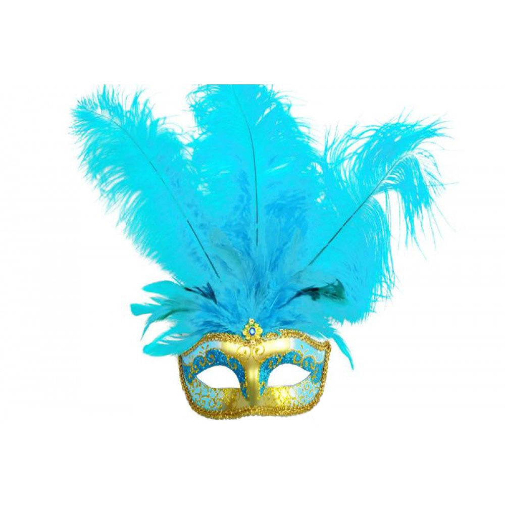 Turquoise and Gold Mask with Middle Feather