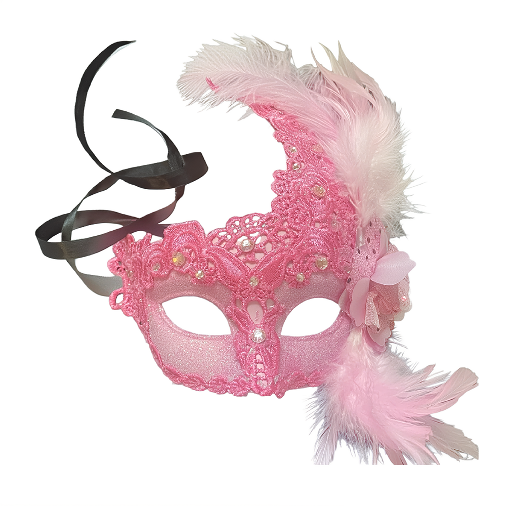 Pink Lace Venetian Feather Mask