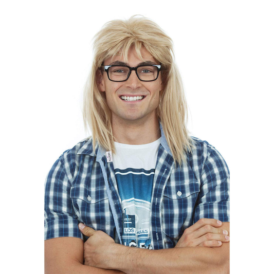 Waynes World Garth Blonde Wig + Black Glasses Set