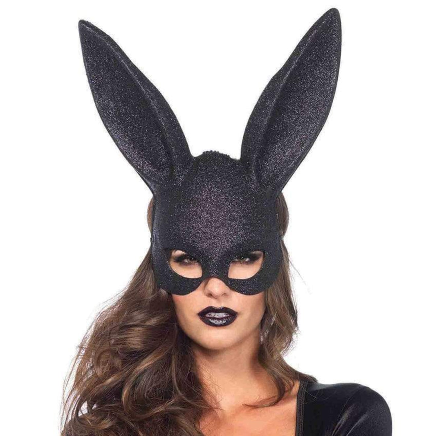 Glitter Masquerade Bunny Rabbit Mask Black