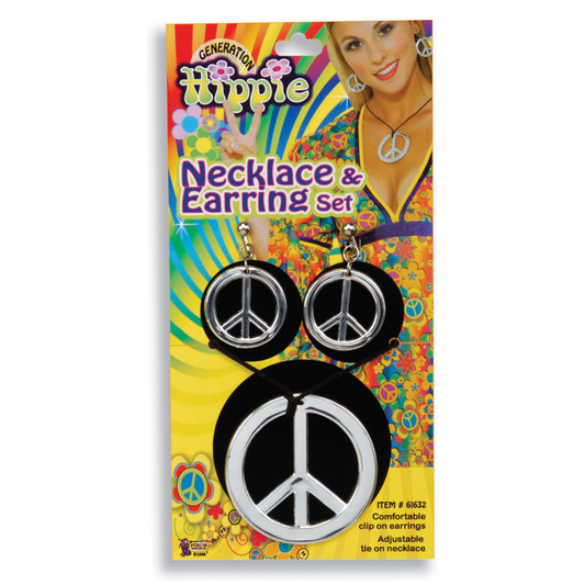 Hippie 60 Peace Sign Necklace & Earrings Set