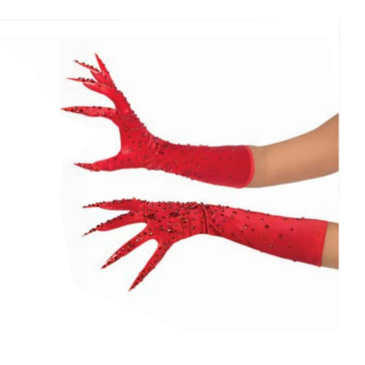 Rhinestone Claw Gloves Red