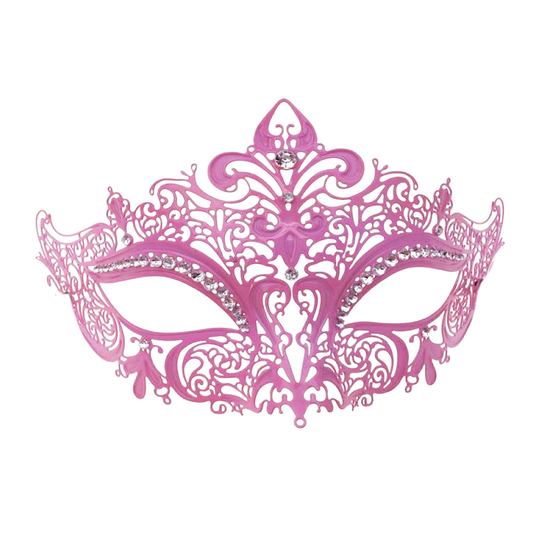 Metal Lace Masquerade Mask with Rhinestones - Light Pink