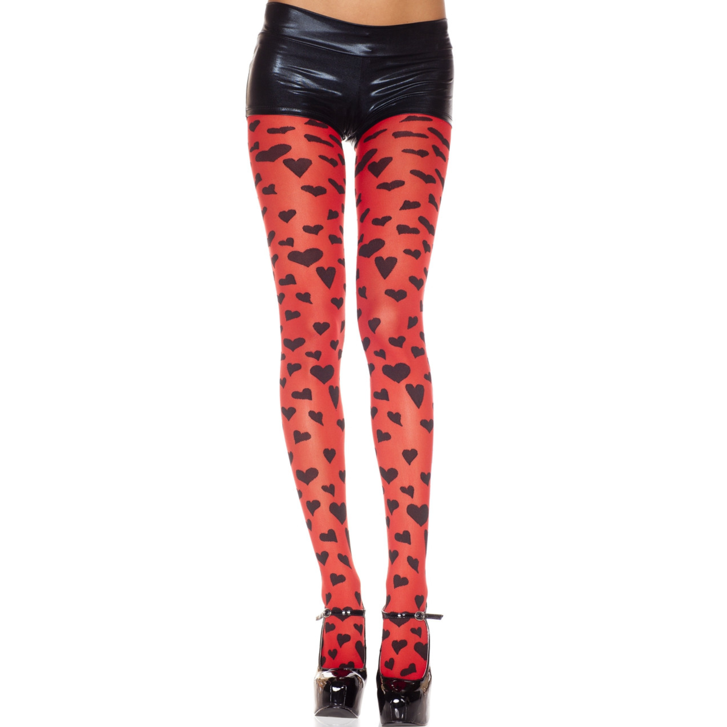 Red Pantyhose with Black Hearts