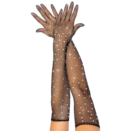 Rhinestone Net Gloves Black