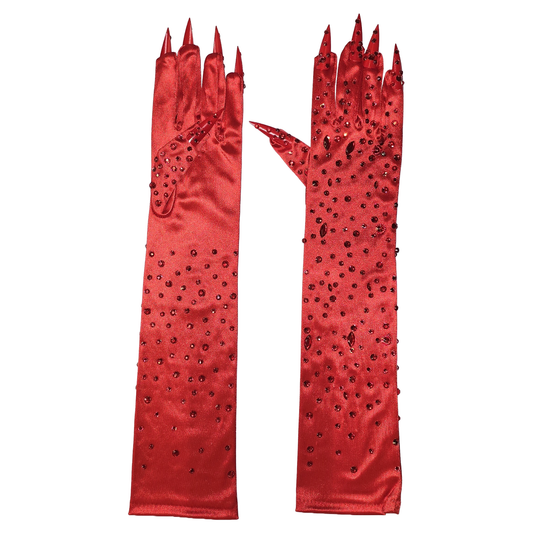 Rhinestone Claw Gloves Red