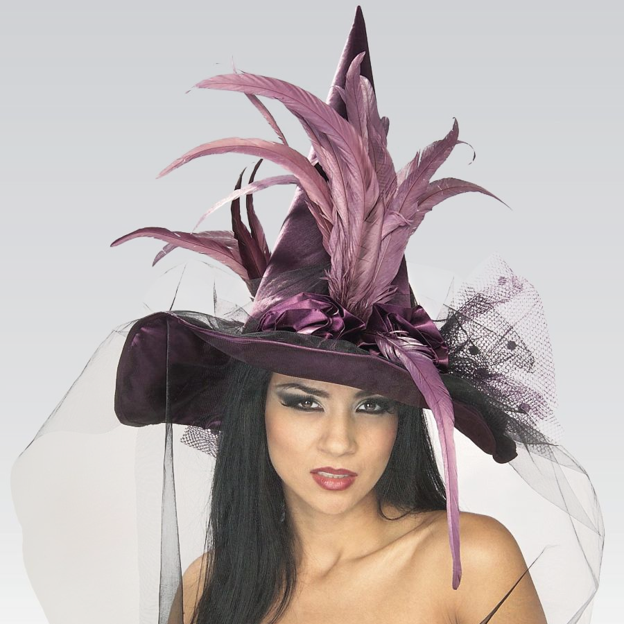 Purple Feather Witch Hat