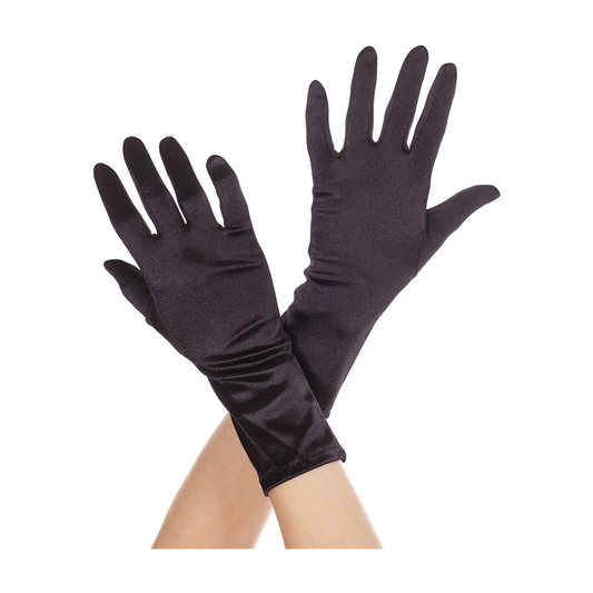 Short Black Satin Gloves