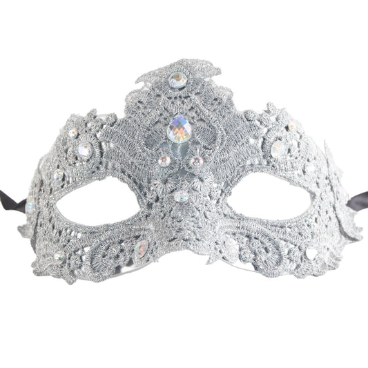 Silver Lace Mask with Gems