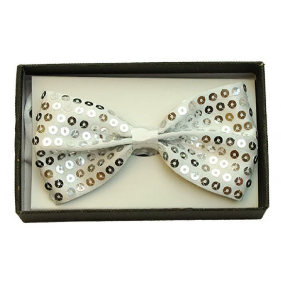 Deluxe White Sequin Bow Tie