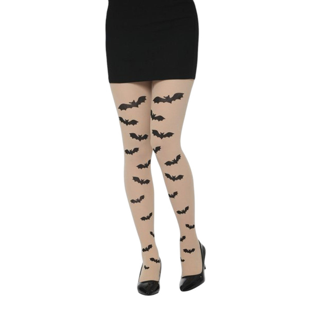 Nude Tights with Flying Bat Print