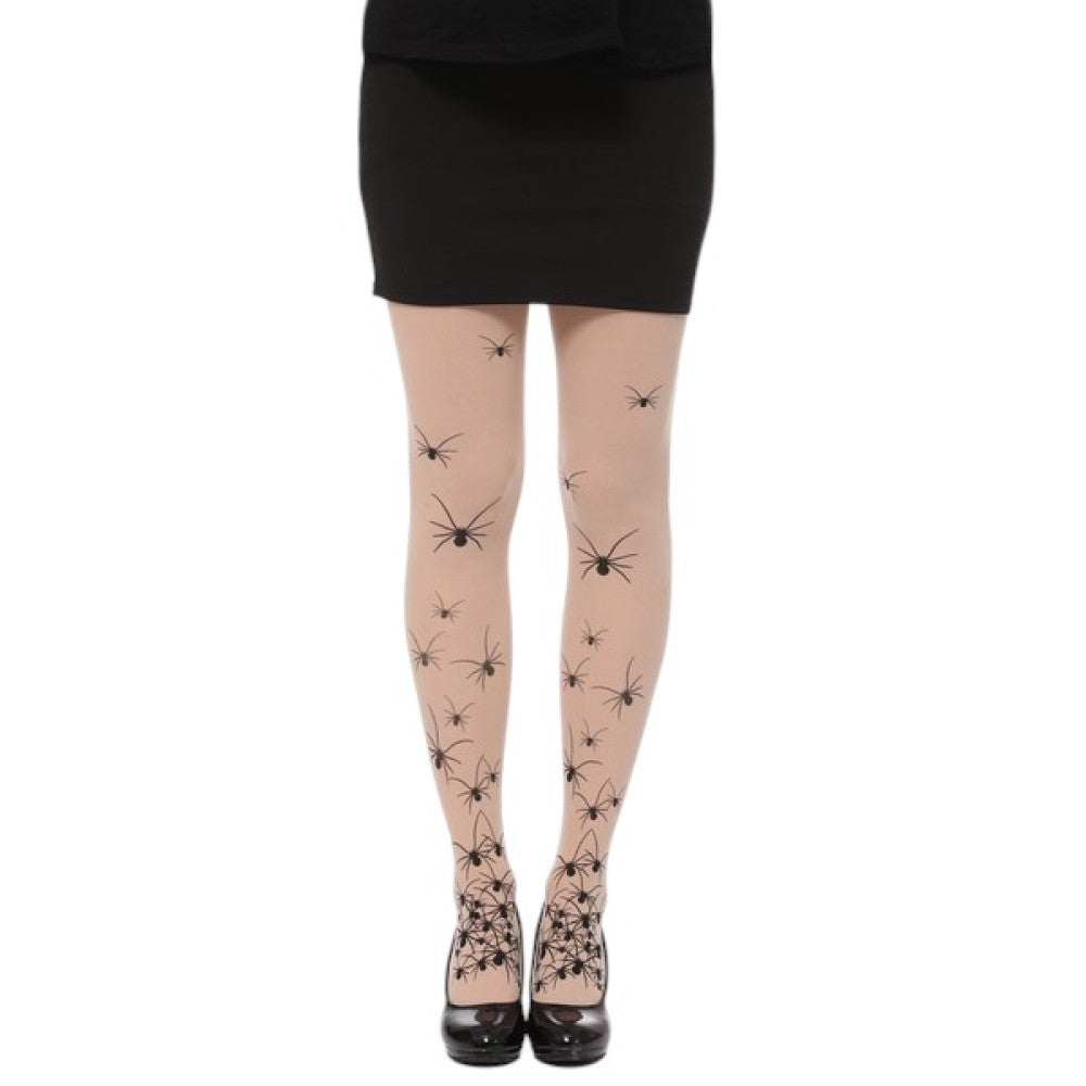 Nude Tights with Black Spider Print