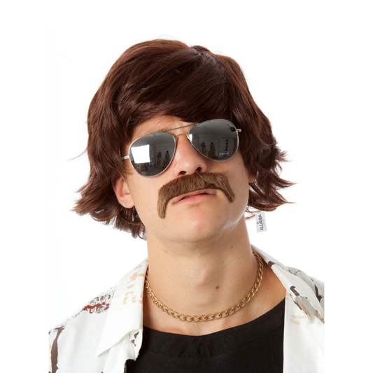 60s/70s Wig and Moustache - Short Brown