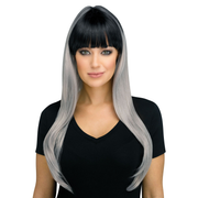 Long Black and Grey Ombré Fringe Wig