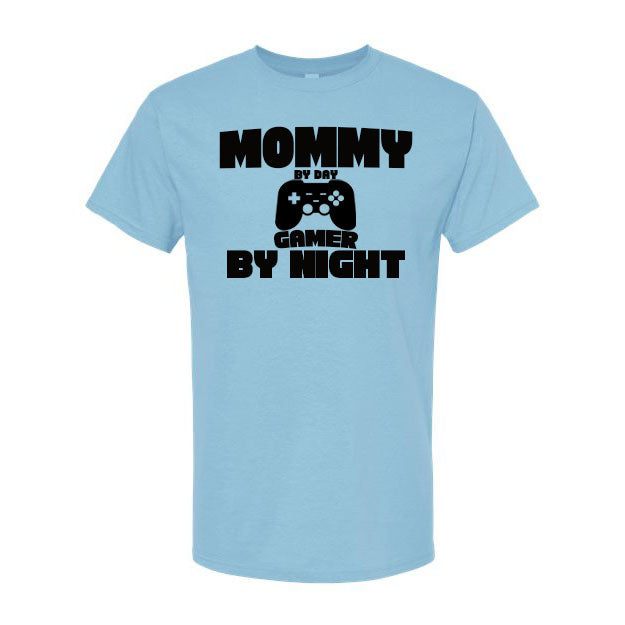 Mommy By Day Gamer By Night T-Shirt Light Blue Large