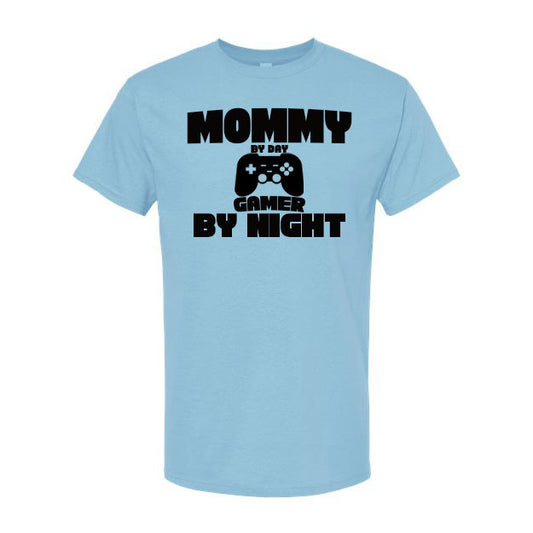 Mommy By Day Gamer By Night T-Shirt Light Blue Large
