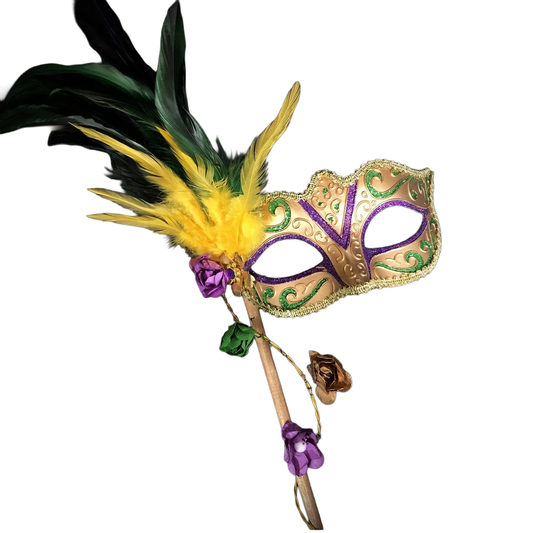 Gold Mardi Gras Stick Mask