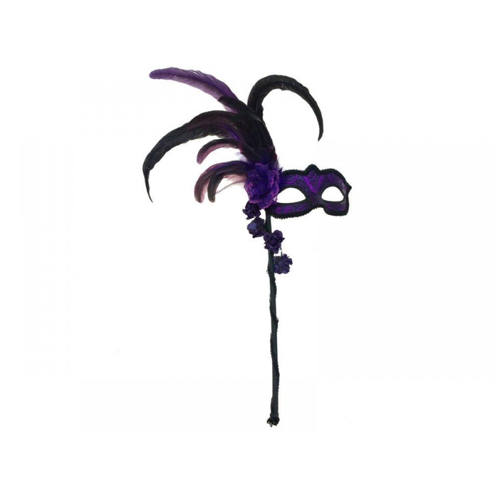 Purple Feather Flower Lorgnette Mask