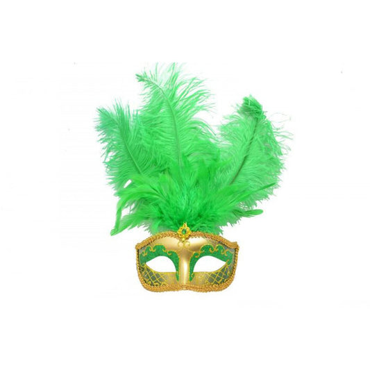 Gold and Green Mask with Middle Feather