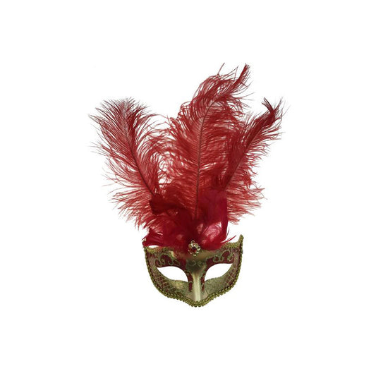 Burgundy and Gold Mask with Middle Feather