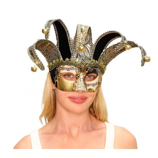 Venetian Jester Mask - Black and Gold