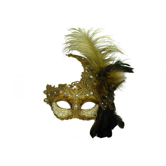 Antique Gold with Feather Mask