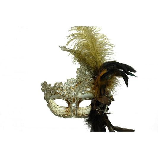 Antique Silver with Feather Mask