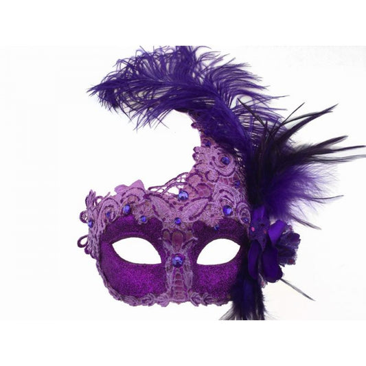Purple Lace Venetian Feather Mask