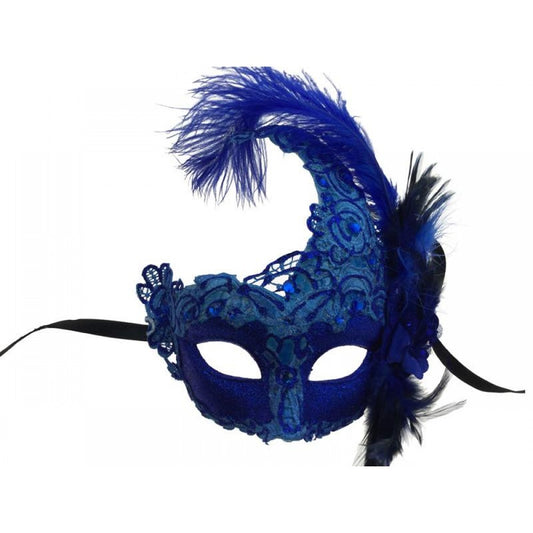 Blue Lace Venetian Feather Mask