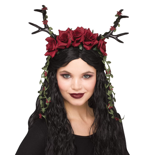 Flower Headpiece with Black Antlers