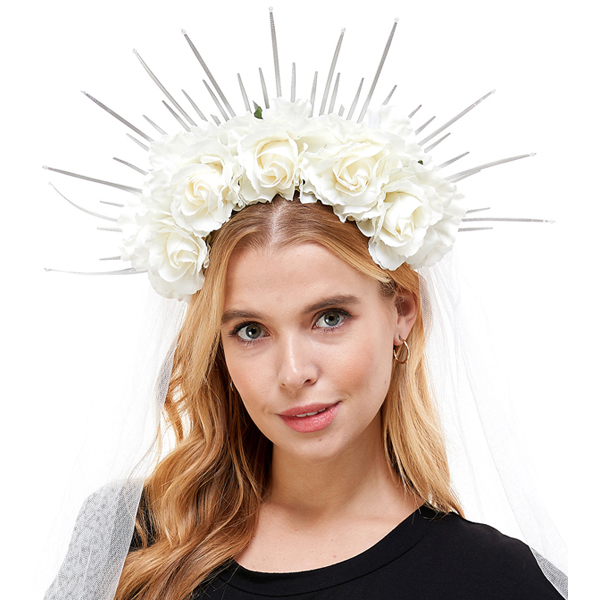 White Flower Headpiece with Veil