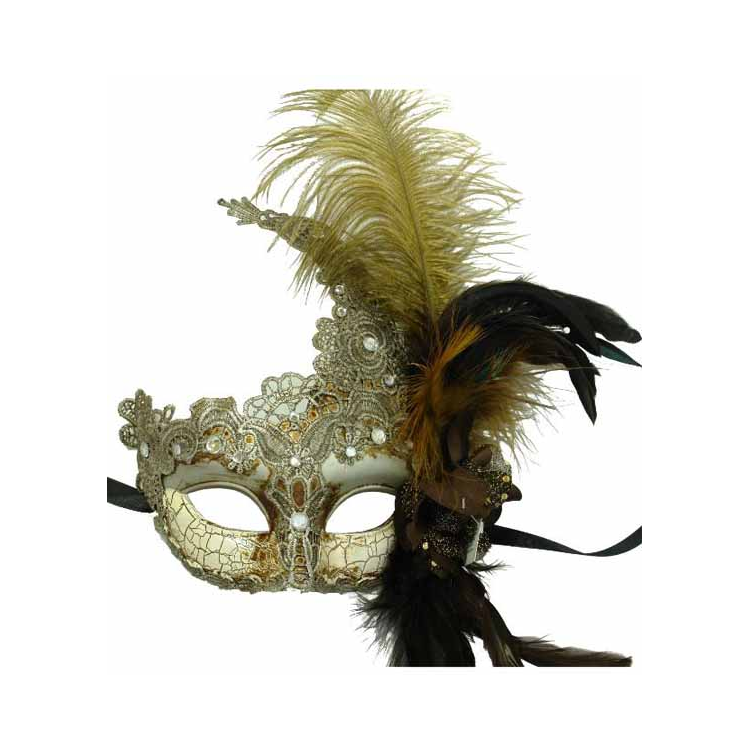 Silver Lace Mask with Feathers