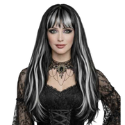 Goth Black & White Wig with Bangs