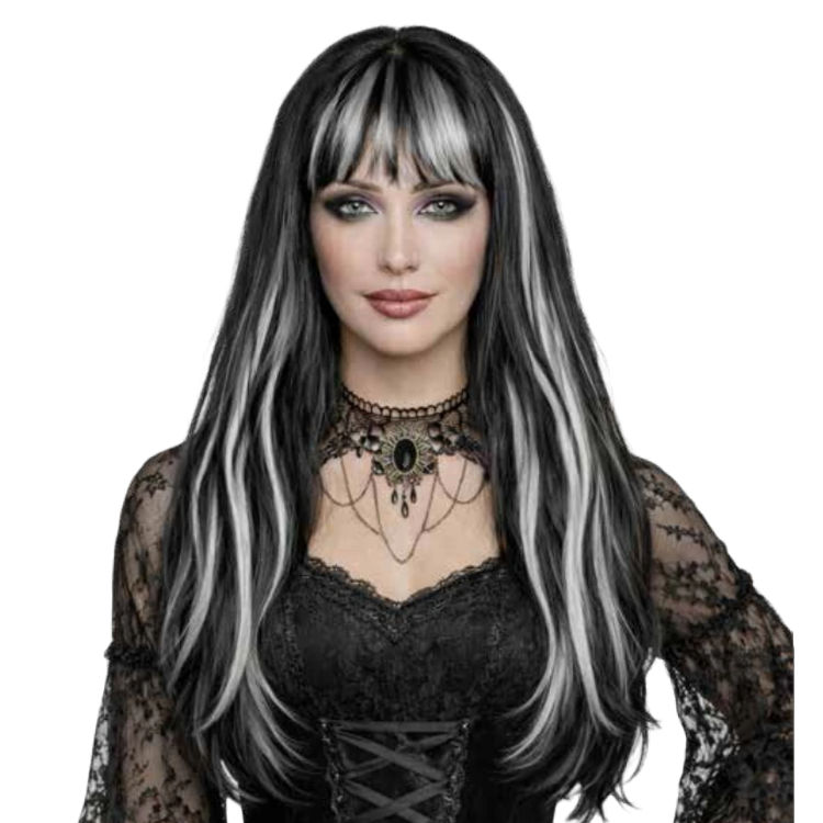 Goth Black & White Wig with Bangs