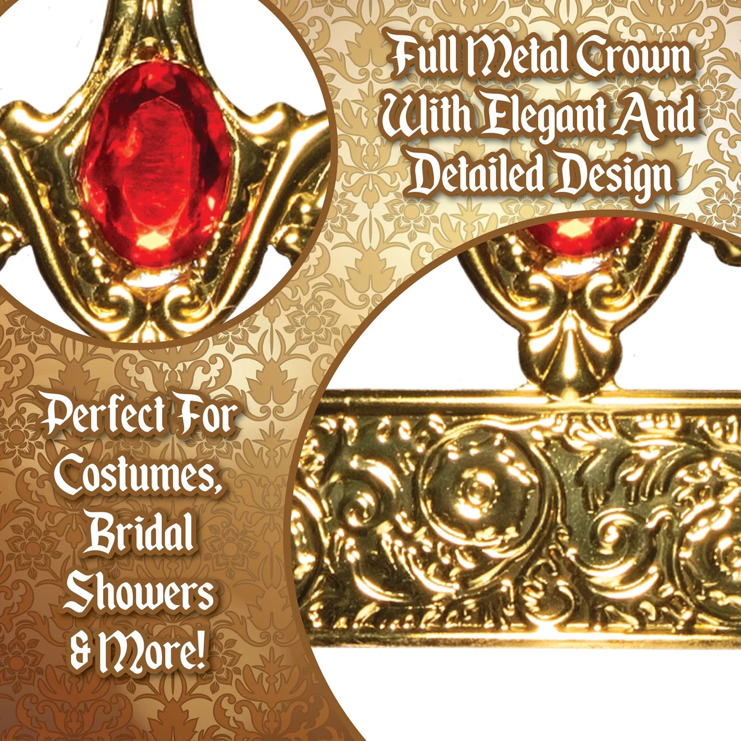 Metal Gold Crown with Red Jewels