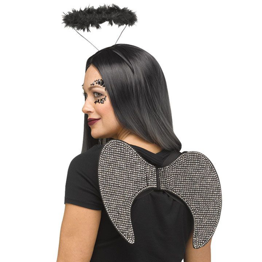 Rhinestone Angel Wings - Black