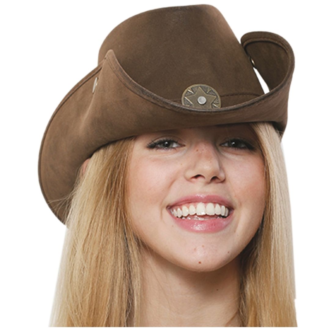 Leather Like Cowhand Brown Hat