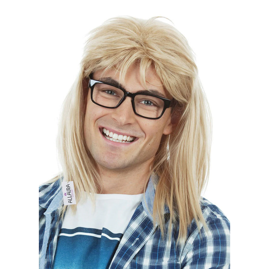Waynes World Garth Blonde Wig + Black Glasses Set