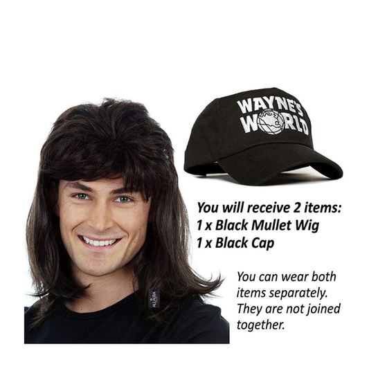 Wayne from Waynes World Wig with Hat Costume Set