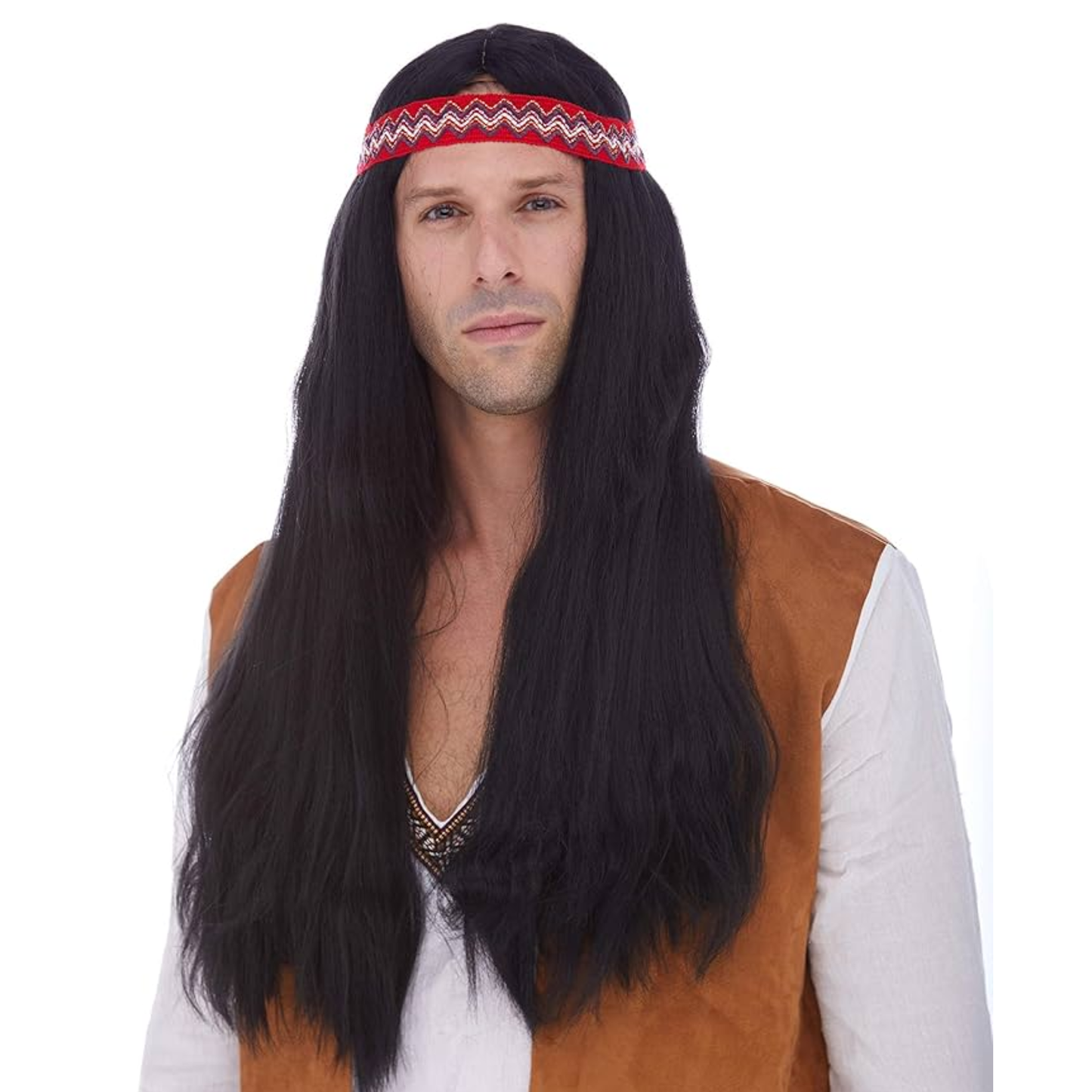 Long Black Hippie Wig with Headband