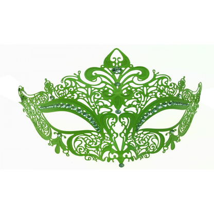 Metal Lace Masquerade Mask with Rhinestones - Lime Green