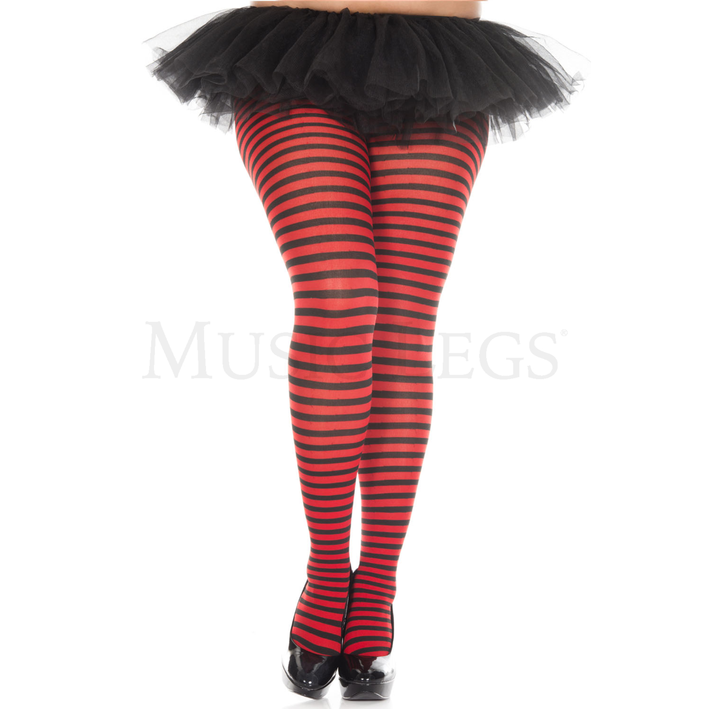 Plus Black/Red Striped Tights