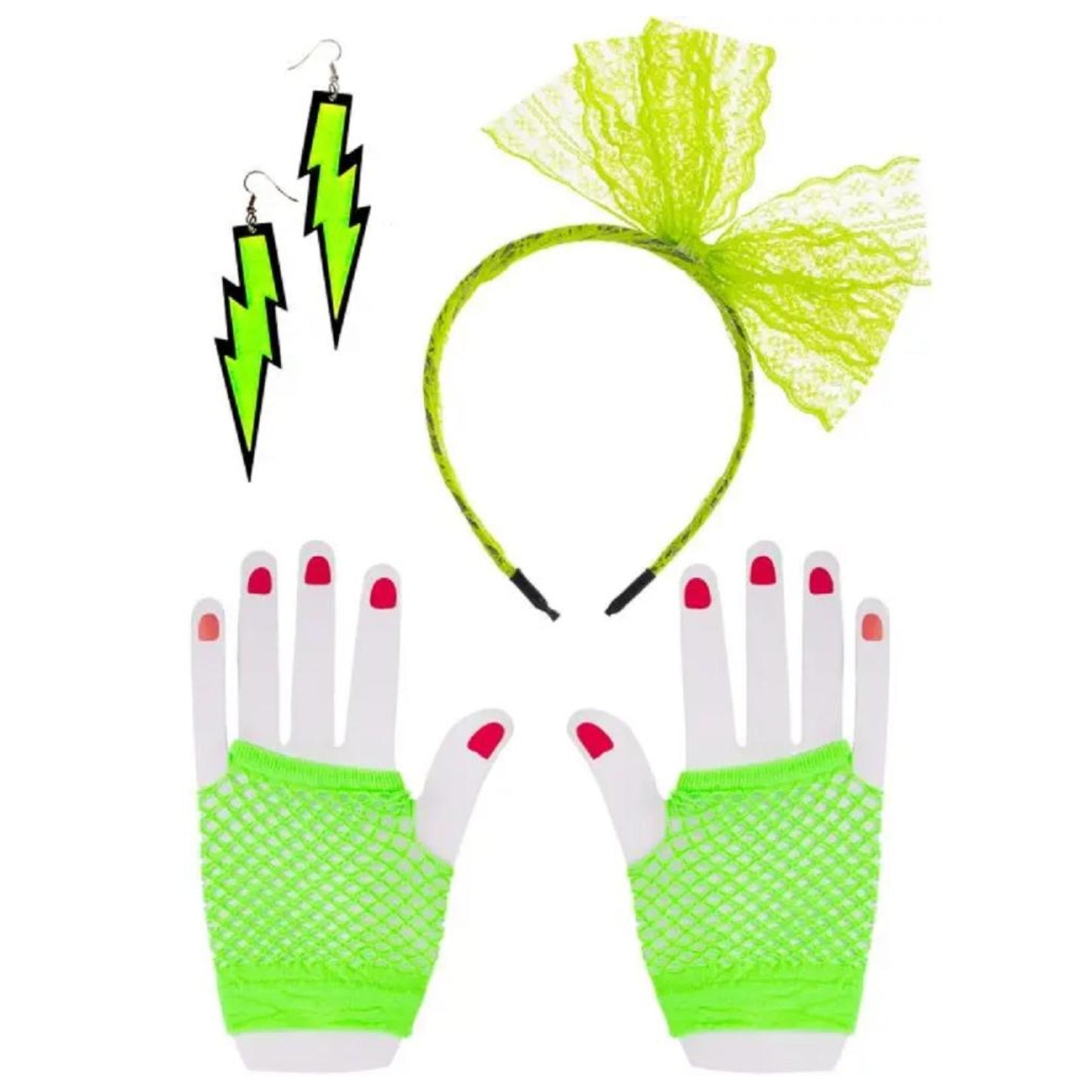 80's Neon Green Glam Rock Set