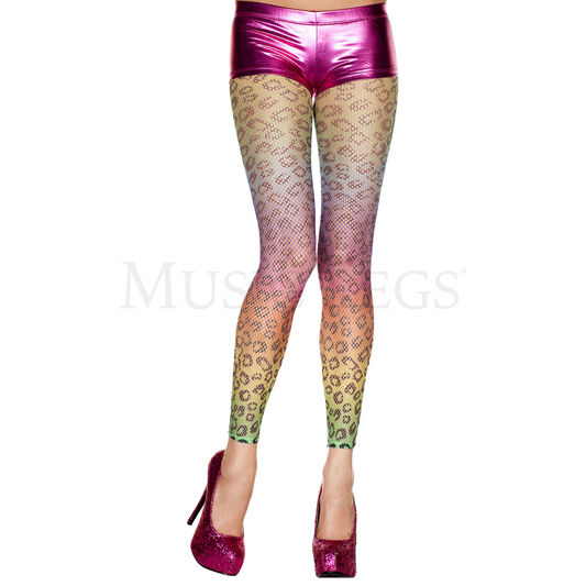 Rainbow Leopard Fishnet Footless Tights