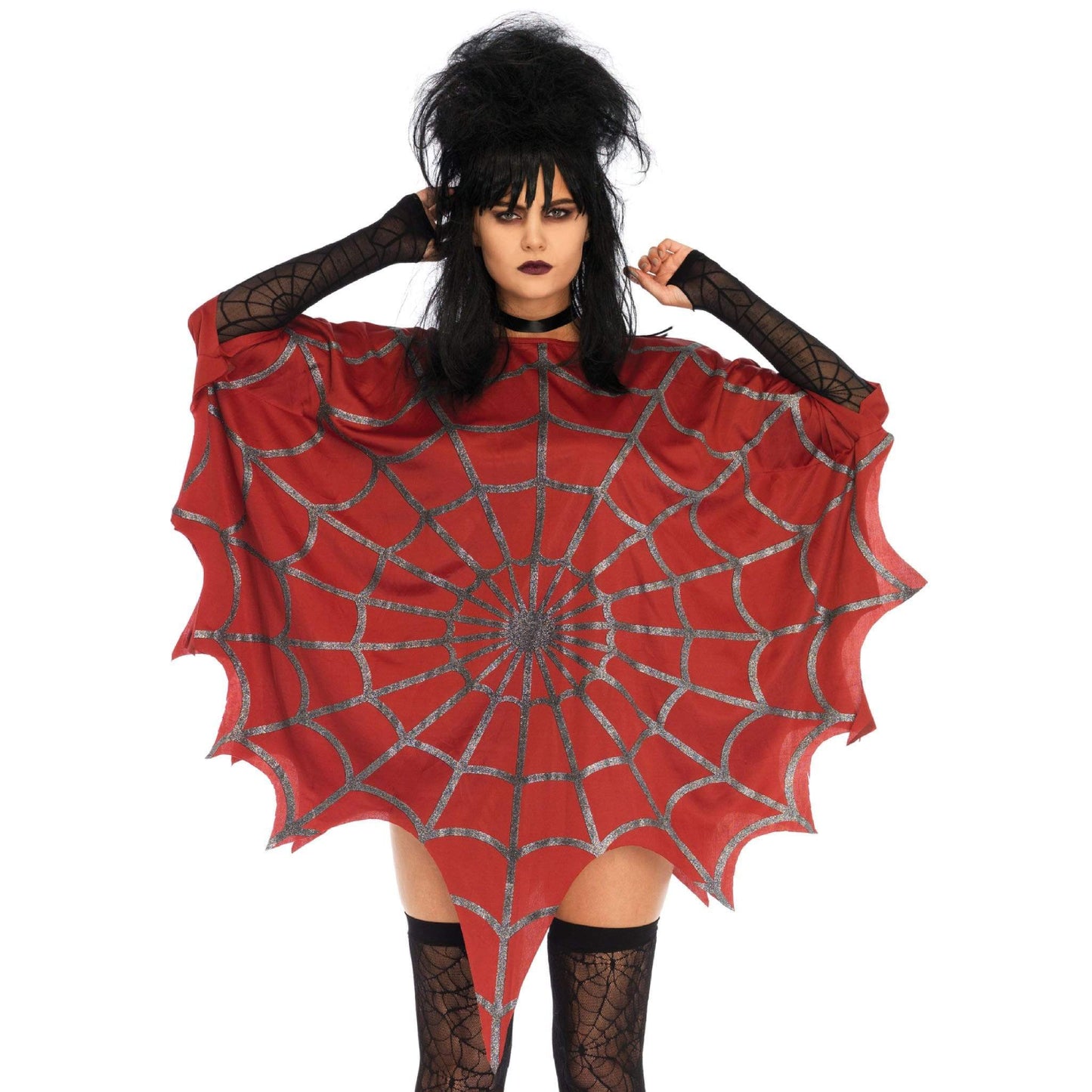 Gothic Glitter Spider Web Red Poncho