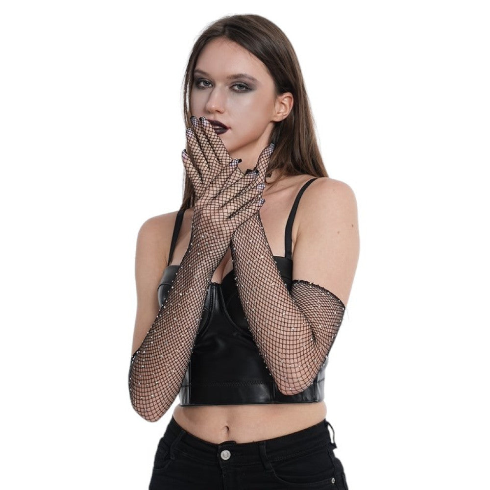 Rhinestone Fishnet Gloves
