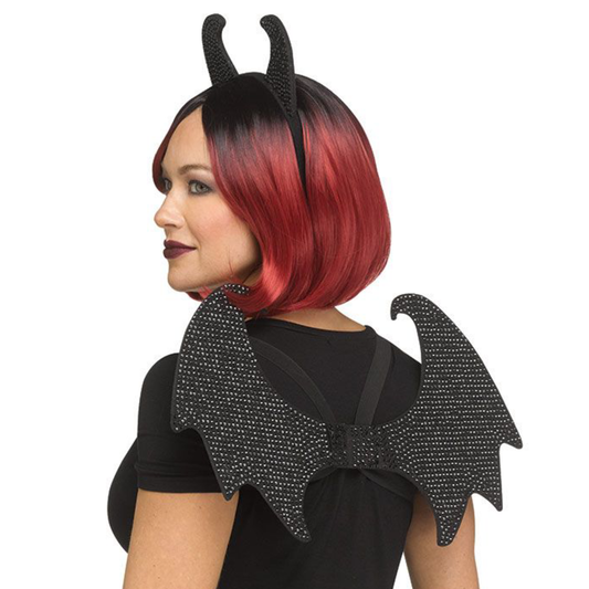 Rhinestone Diva Devil Wings - Black